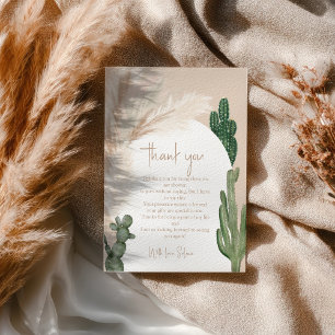 Boho cactus pampas arch desert bridal shower thank you card