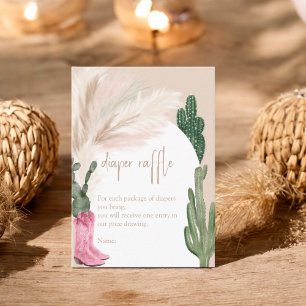 Boho cactus pampas boots baby diaper raffle enclosure card
