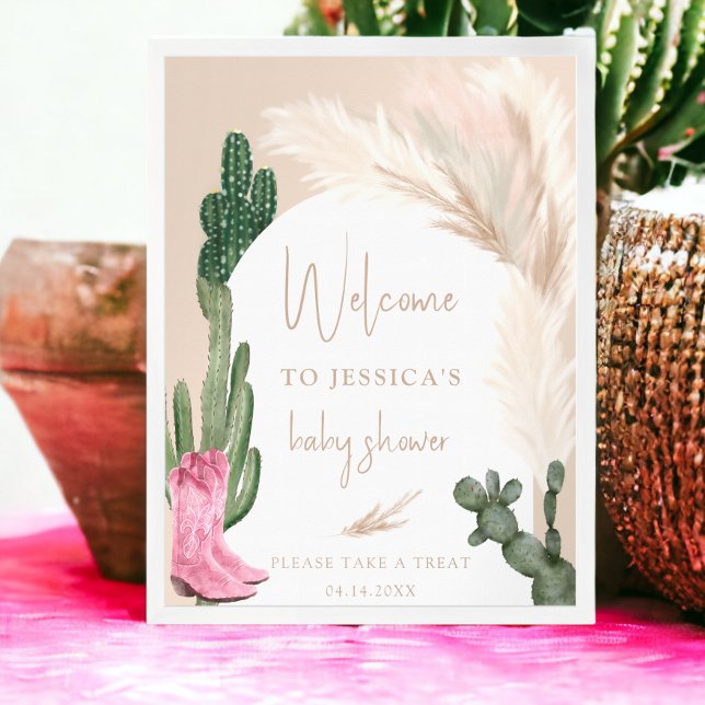 Boho cactus pampas boots baby welcome shower poster (Boho cactus pampas boots baby welcome shower poster)