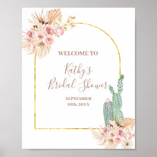 Boho Cactus Pink Flower Bridal Shower Welcome Sign