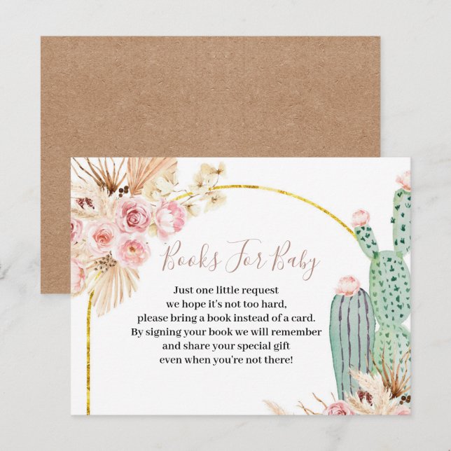 Boho Cactus Pink Flowers Books for baby Invitation Postcard (Front/Back)