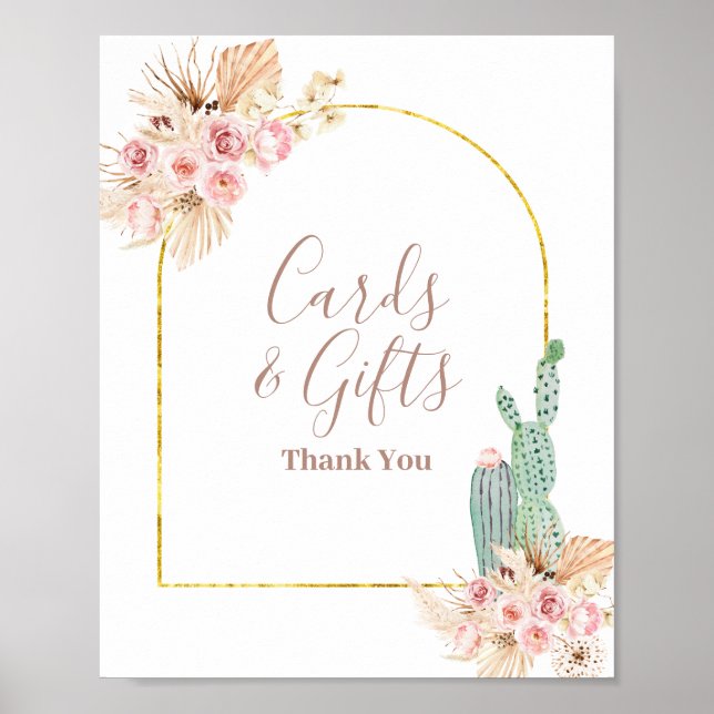 Boho Cactus Pink Flowers Cards & Gifts Sign (Front)