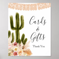 Boho Cactus Pink Flowers Pampas Grass Cards & Gift