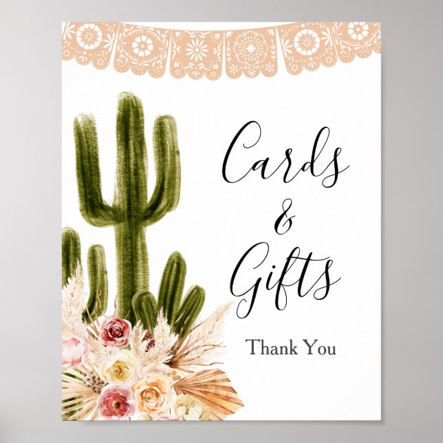 Boho Cactus Pink Flowers Pampas Grass Cards & Gift Poster (Front)
