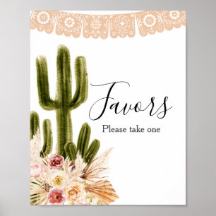 Boho Cactus Pink Flowers Pampas Grass Favour Sign