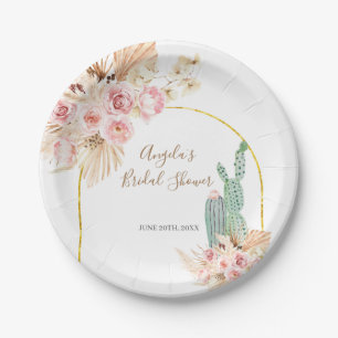 Boho Cactus Pink Flowers Paper Plates
