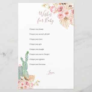 Boho Cactus Pink Flowers Wishes for Baby Game
