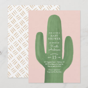 Boho Cactus Pink Gold Girl Baby Shower Invitation