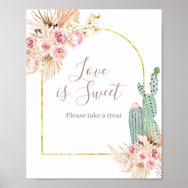 Boho Cactus Pink Watercolor Love is Sweet Sign (Front)