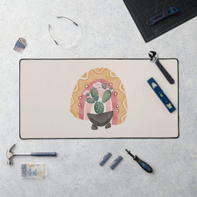 Boho Cactus Rainbow: Vibrant Desert Vibes Desk Mat (Workstation)