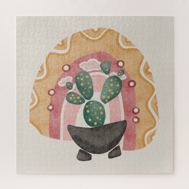 Boho Cactus Rainbow: Vibrant Desert Vibes Jigsaw Puzzle (Vertical)