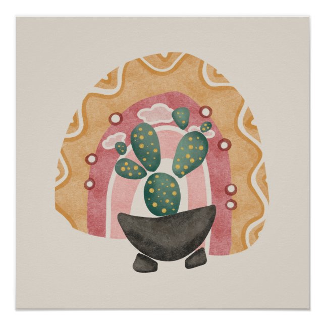 Boho Cactus Rainbow: Vibrant Desert Vibes Poster (Front)