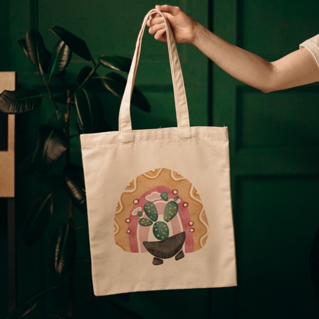 Boho Cactus Rainbow: Vibrant Desert Vibes Tote Bag (Creator Uploaded)