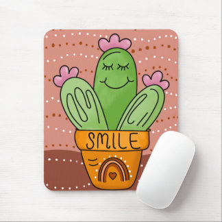 Boho Cactus Smile Cute Rainbow Mouse Mat