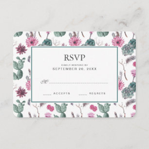 Boho Cactus, Succulent & Floral - Wedding RSVP Card