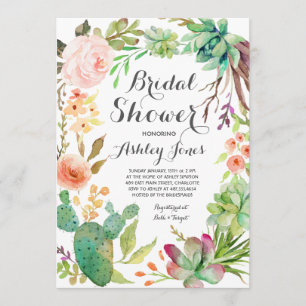 Boho cactus succulents Bridal Shower Invitation