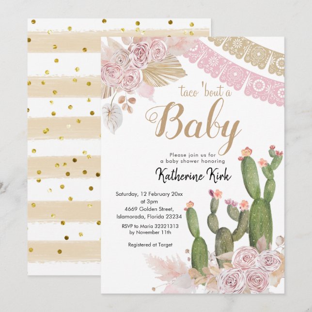 Boho Cactus Taco 'bout a Baby Invitation (Front/Back)