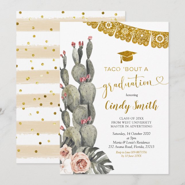 Boho Cactus Taco Bout a Graduation Invitation (Front/Back)