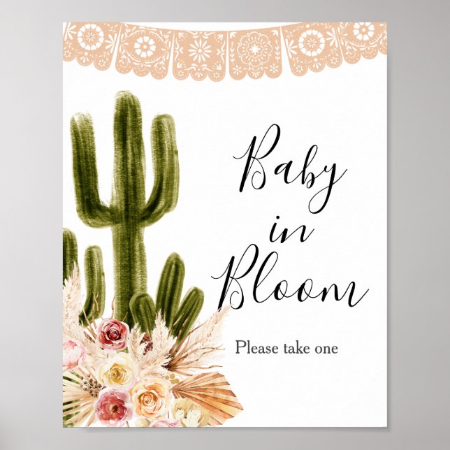 Boho Cactus Taco Bout Baby in Bloom Sign (Front)