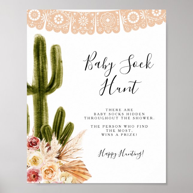 Boho Cactus Taco bout Love Baby Sock Hunt  Poster (Front)