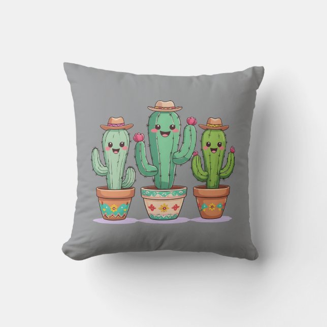 Boho Cactus Throw Pillow  (Front)