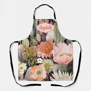 Boho Cactus Watercolor Blush Pink, Peach, Greens Apron