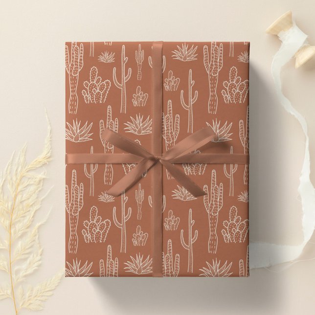 Boho Cactus Western Southern Warm Neutral Clay Wrapping Paper (Creator Uploaded)