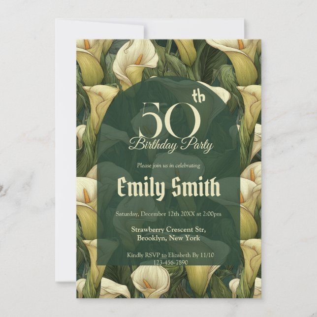 Boho Call Lilies Charm Milestone Birthday Invitation (Front)