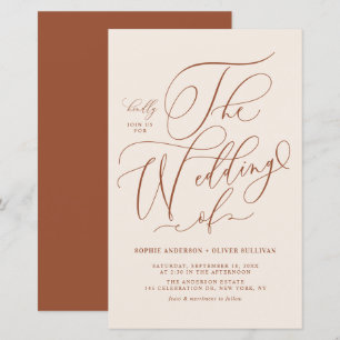 Boho Calligraphy Terracotta Wedding Invitation