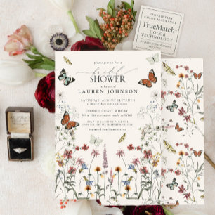 Boho Calligraphy Vintage Butterflies Bridal Shower Invitation