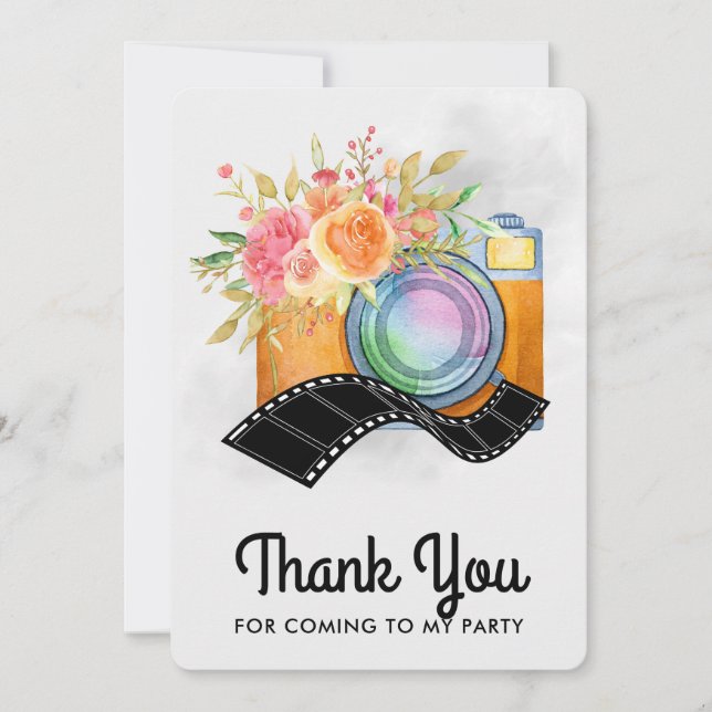 Boho Camera & Florals Watercolor Thank You (Front)