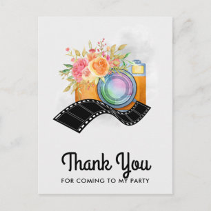 Boho Camera & Florals Watercolor Thank You Postcard