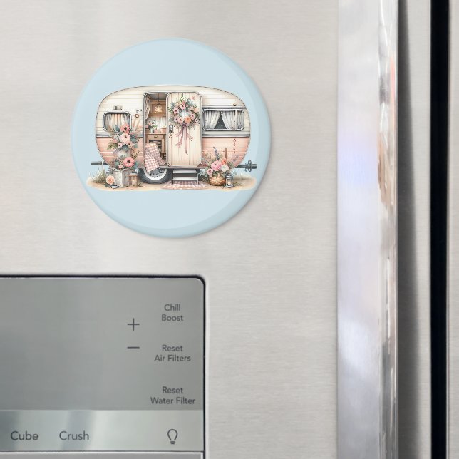 Boho Camper with Floral Wreath & Pastels Pink Magnet (In Situ (Fridge))