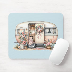 Boho Camper with Floral Wreath & Pastels Pink Mouse Mat