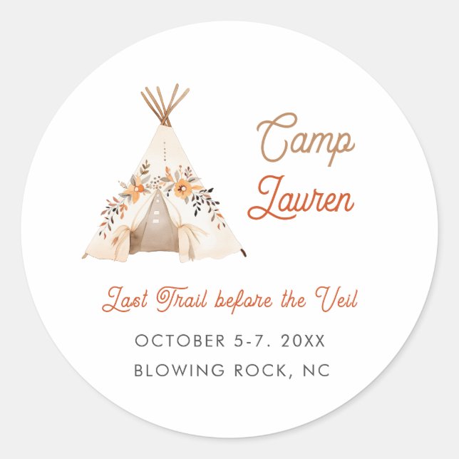Boho Camping Tent Bachelorette Party  Classic Round Sticker (Front)