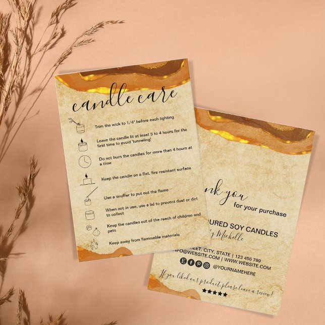 Boho Candle Care Instructions Card Add Your Logo (Creator Uploaded)