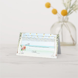 Boho Canopy Burgundy Floral Beach Maui Wedding Place Card