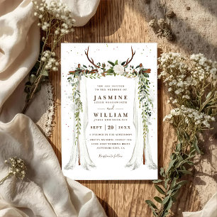Boho Canopy Floral Elegant Chic QR Code Wedding Invitation