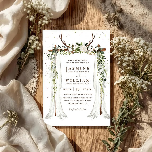 Boho Canopy Floral Elegant Chic QR Code Wedding Invitation (Creator Uploaded)