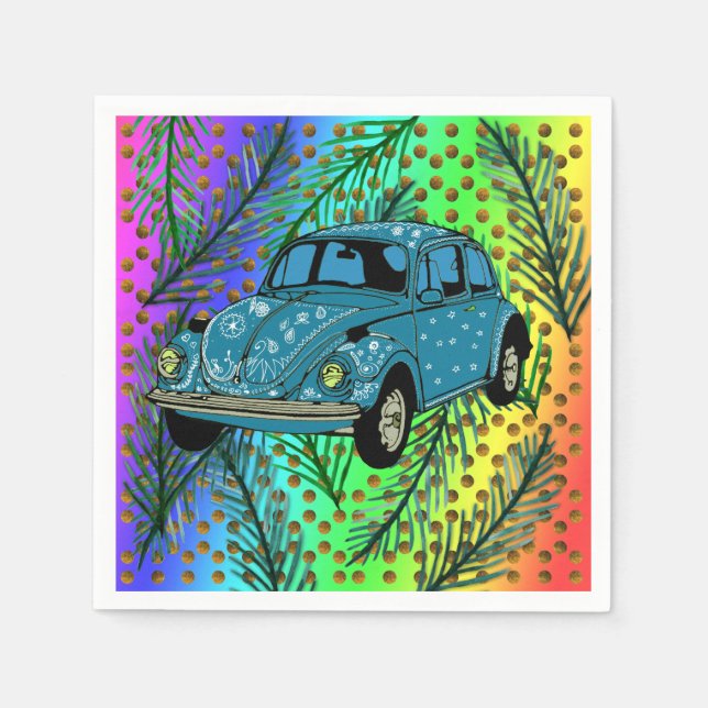 Boho Car, Summer, Colourful Party Cocktail Napkin (Front)