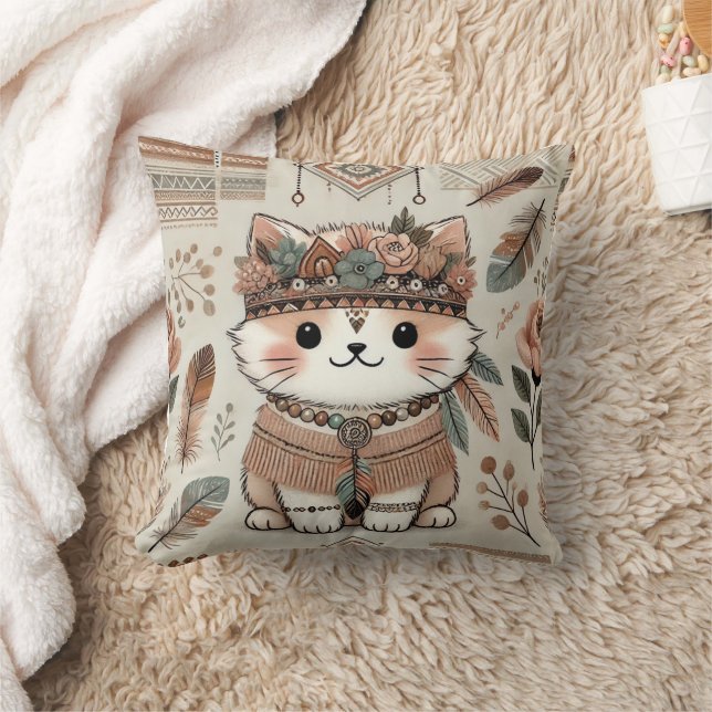 Boho Cartoon Cats Decorative Pillow – Cute & Cosy  (Blanket)