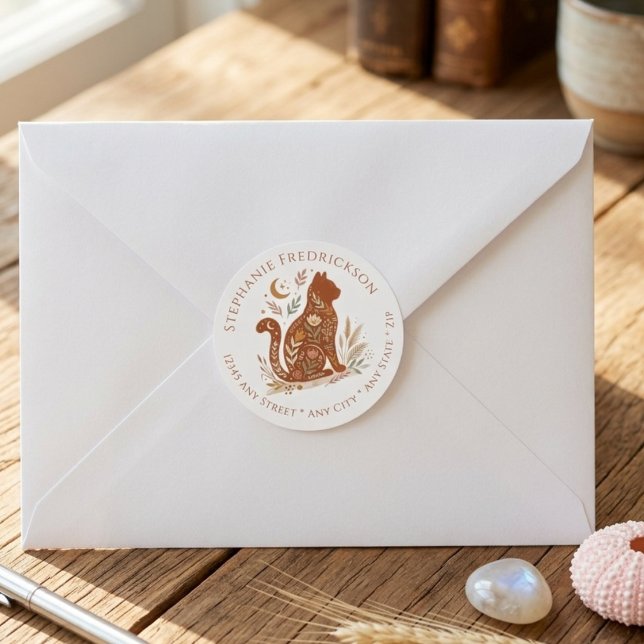 Boho Cat Address Labels – Cat Mum Gift (Boho cat lover return address label)
