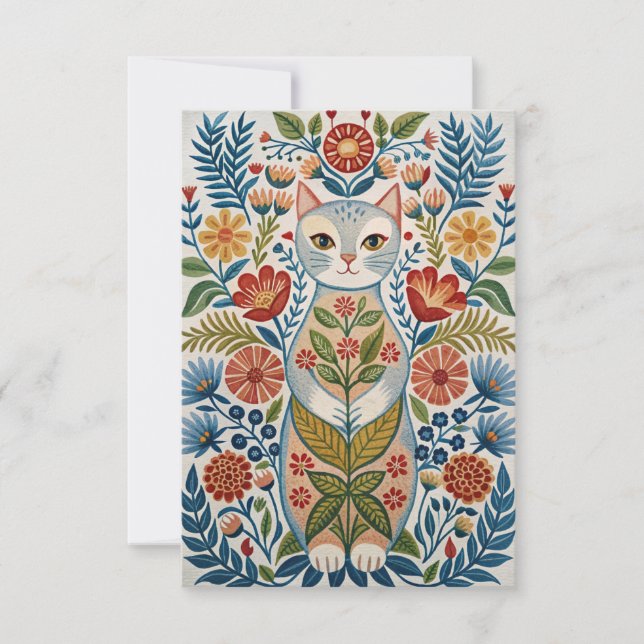 Boho cat and flowers thank you card (Front)