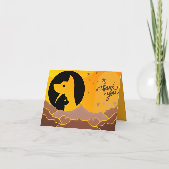 Boho Cat Dog Pet Caregiver Thank You Card (Front)