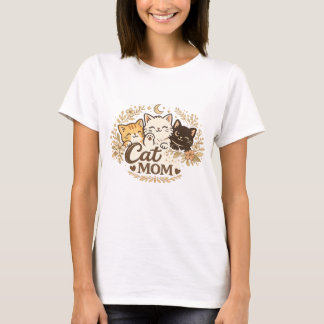 Boho Cat Mom T-Shirt | Cute Cats Floral BohT-Shirt