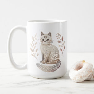 Boho Cat Mug Elegant Minimalist Feline Coffee Cup