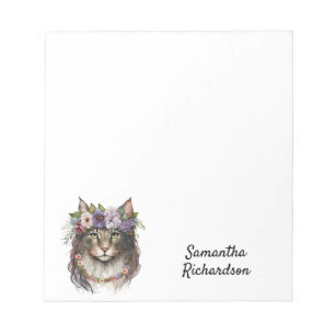 Boho Cat Personalised Watercolor Floral Notepad