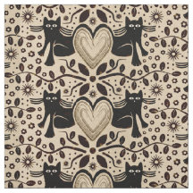 Boho Cats and Hearts in Earth Tones
