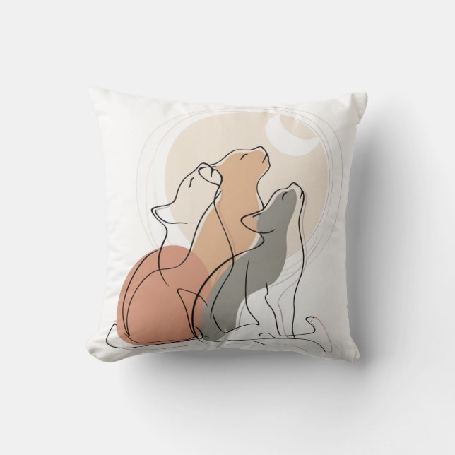 Boho Cats Howling Square Accent Pillow (Front)