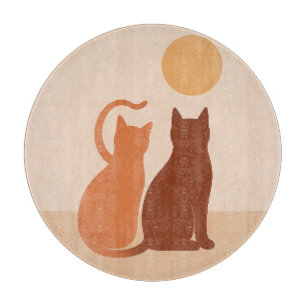 Boho Cats Sunset Desert Round Cutting Board